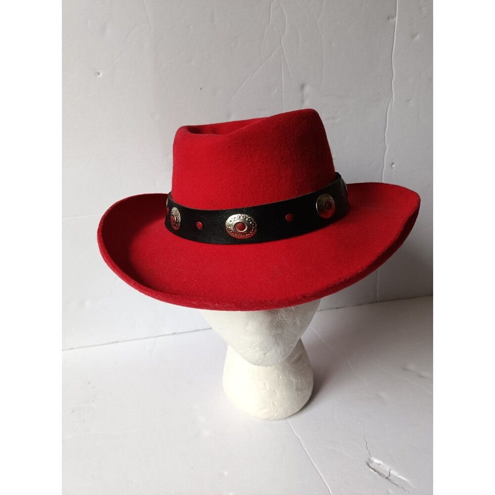 Red Felt Cowboy Hat with Decorative Leather Band